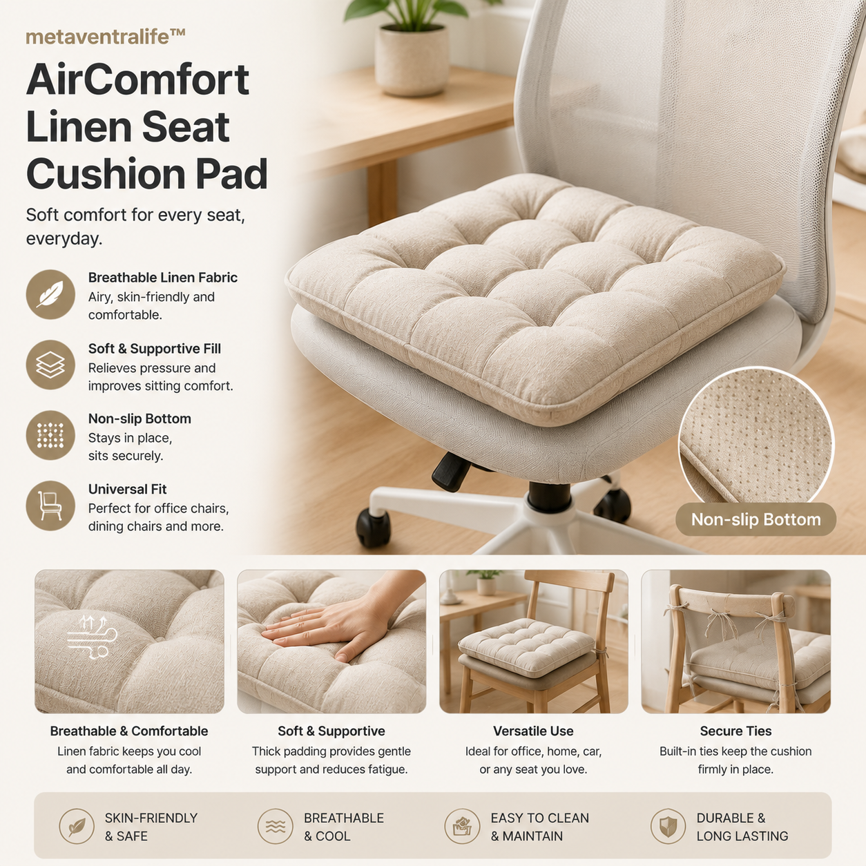 metaventralife™ AirComfort Linen Seat Cushion Pad