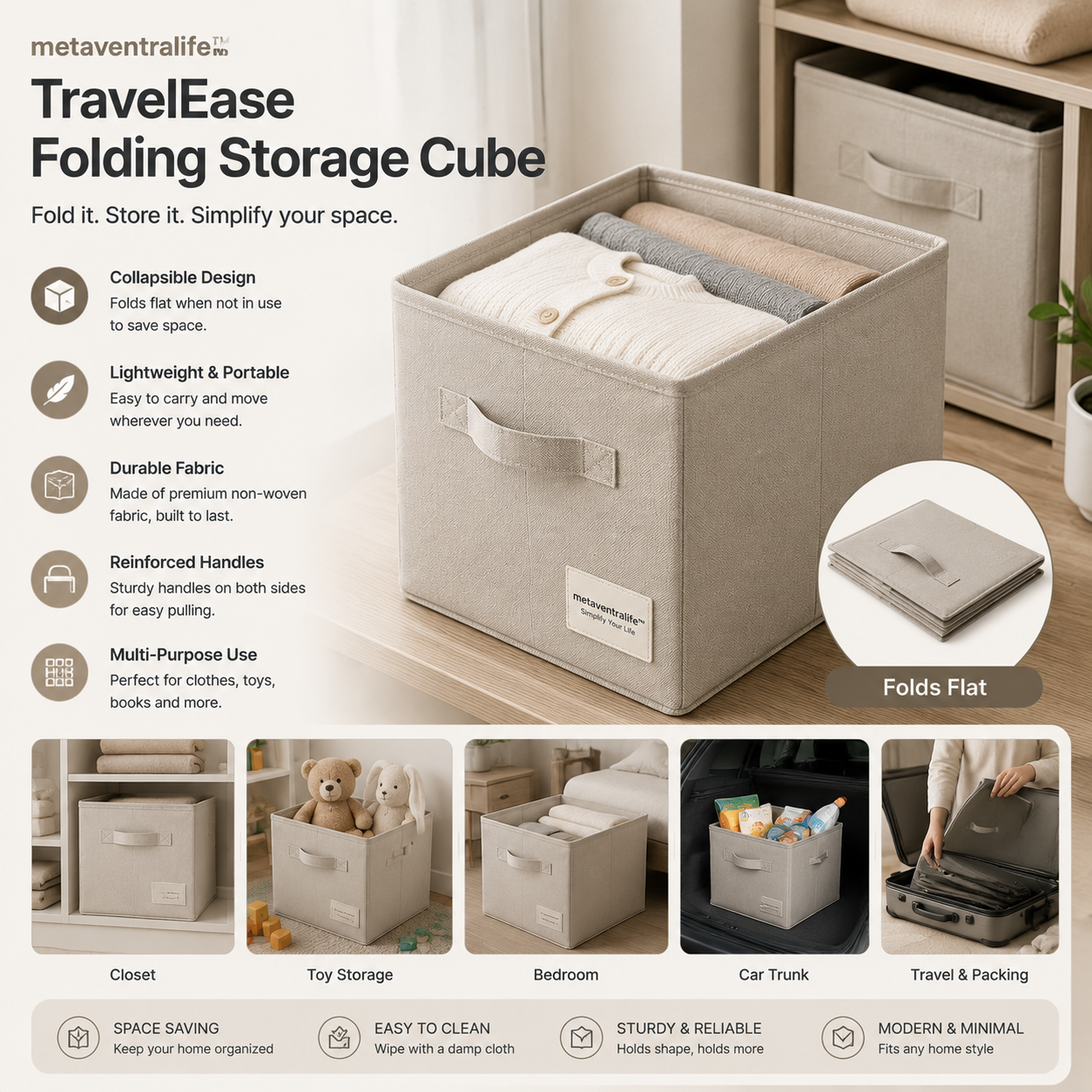 metaventralife™ TravelEase Folding Storage Cube