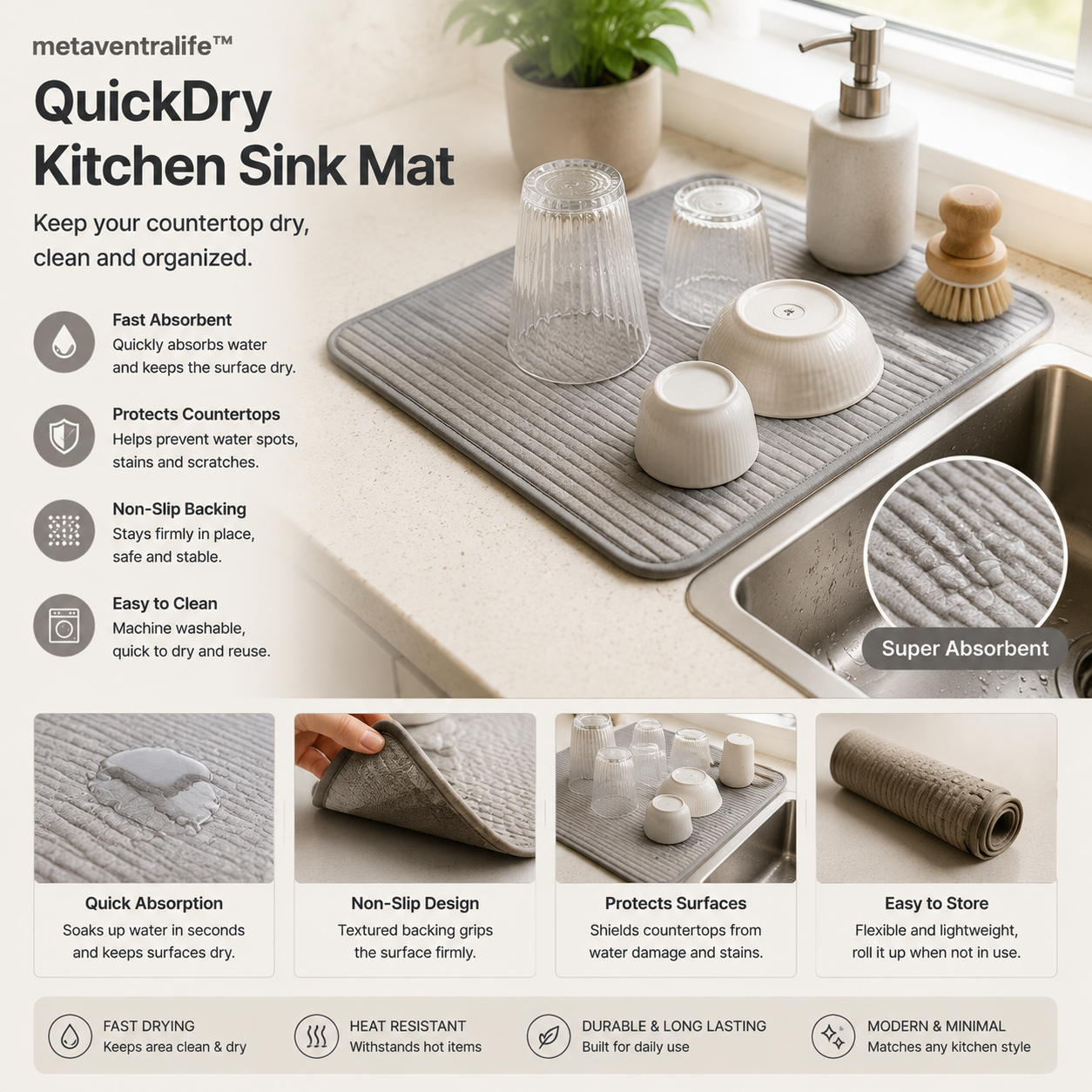 metaventralife™ QuickDry Kitchen Sink Mat